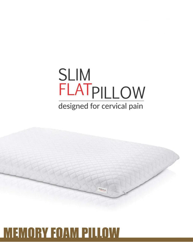Metropolis Slim Flat Memory Foam Pillow (46 x 49 cm) – Low-Profile Ergonomic Cervical & Neck Pain Relief Pillow
