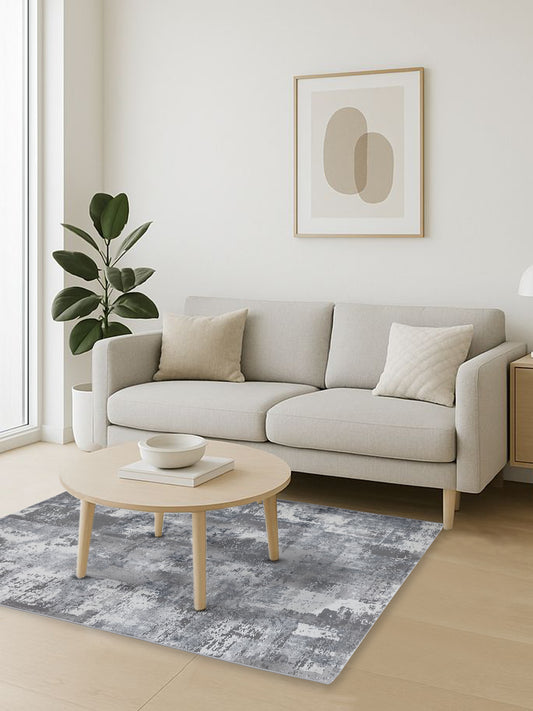 Grey Abstract Textured Carpet – Modern Distressed Rug for Living Room