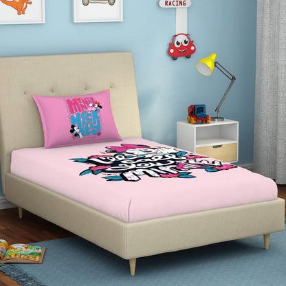 Disney Minnie Mouse Printed Kids Single Bedsheet Set with 1 Pillow Cover – Pink (152 cm x 224 cm)