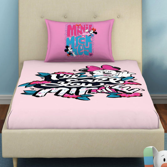 Disney Minnie Mouse Printed Kids Single Bedsheet Set with 1 Pillow Cover – Pink (152 cm x 224 cm)