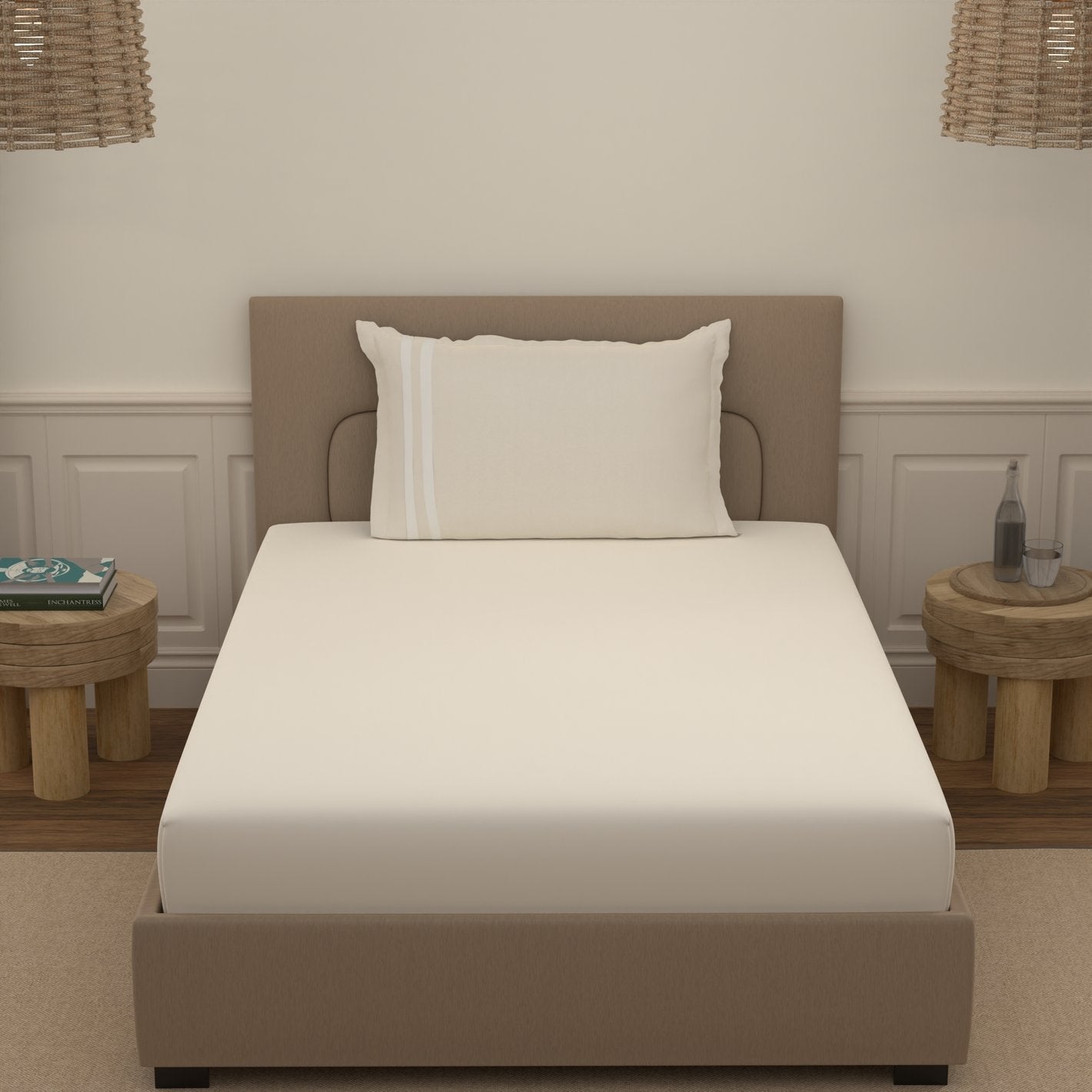 Atoz Home Decor 250 TC Tranquil Cotton Bedsheet Set with Striped Trim