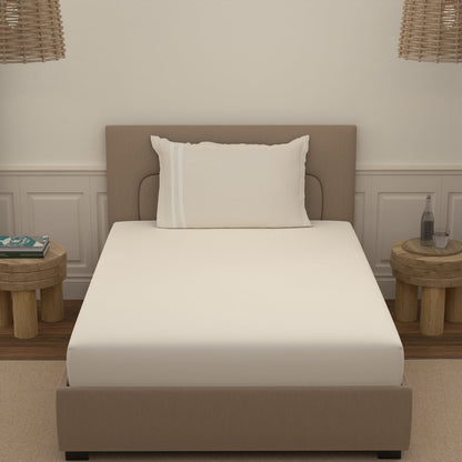 Atoz Home Decor 250 TC Tranquil Cotton Bedsheet Set with Striped Trim