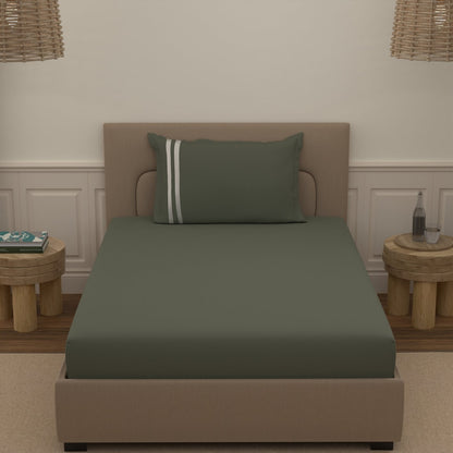 Atoz Home Decor 250 TC Tranquil Cotton Bedsheet Set with Striped Trim