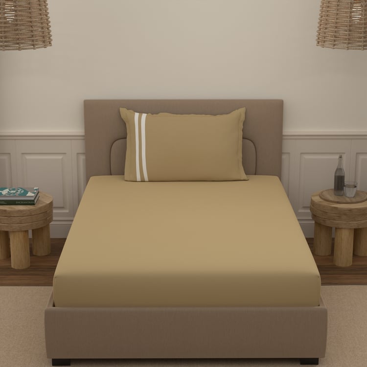 Atoz Home Decor 250 TC Tranquil Cotton Bedsheet Set with Striped Trim