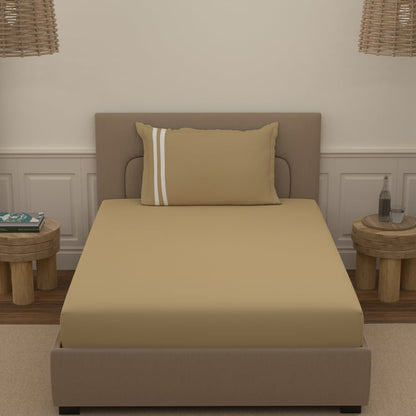 Atoz Home Decor 250 TC Tranquil Cotton Bedsheet Set with Striped Trim