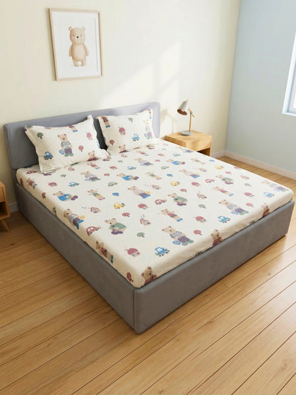 Teddy and Car Kids Cotton Bedsheet Set