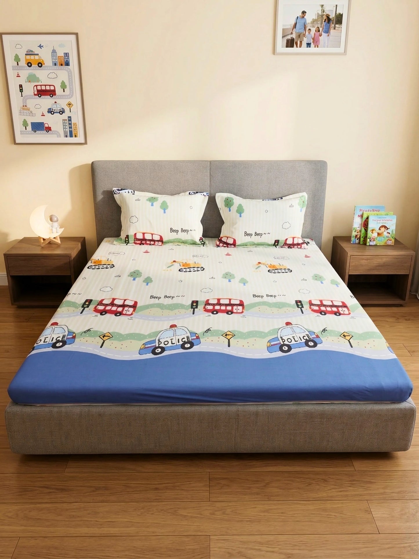 City Traffic Vehicles Kids 100% Cotton Bedsheet Set