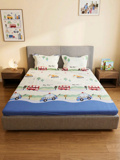 City Traffic Vehicles Kids 100% Cotton Bedsheet Set