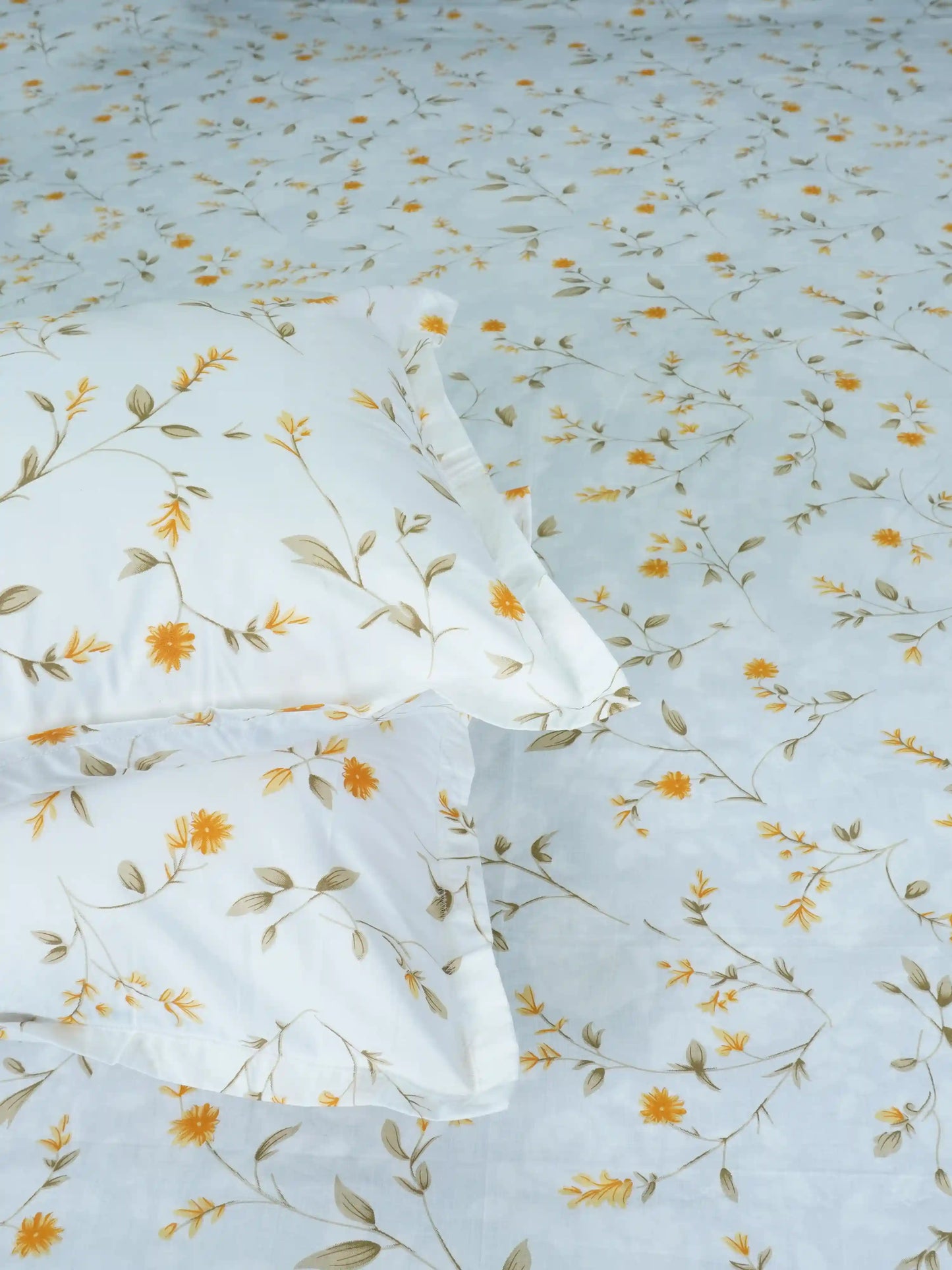Cheerful Yellow Floral Cotton Double Bedsheet Set