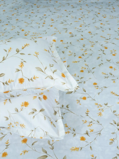 Cheerful Yellow Floral Cotton Double Bedsheet Set