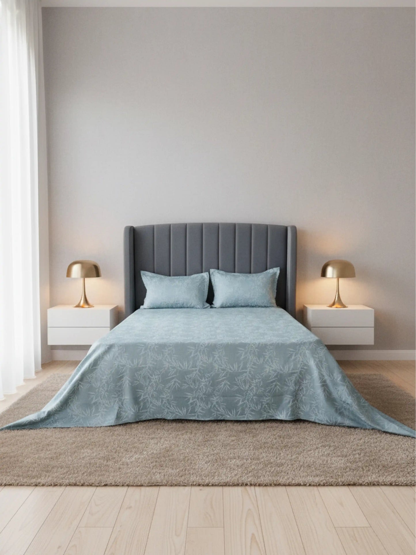 Soft Feel, Elegant Bamboo Leaf King Bed Sheet Set – 100% Cotton (300 TC)
