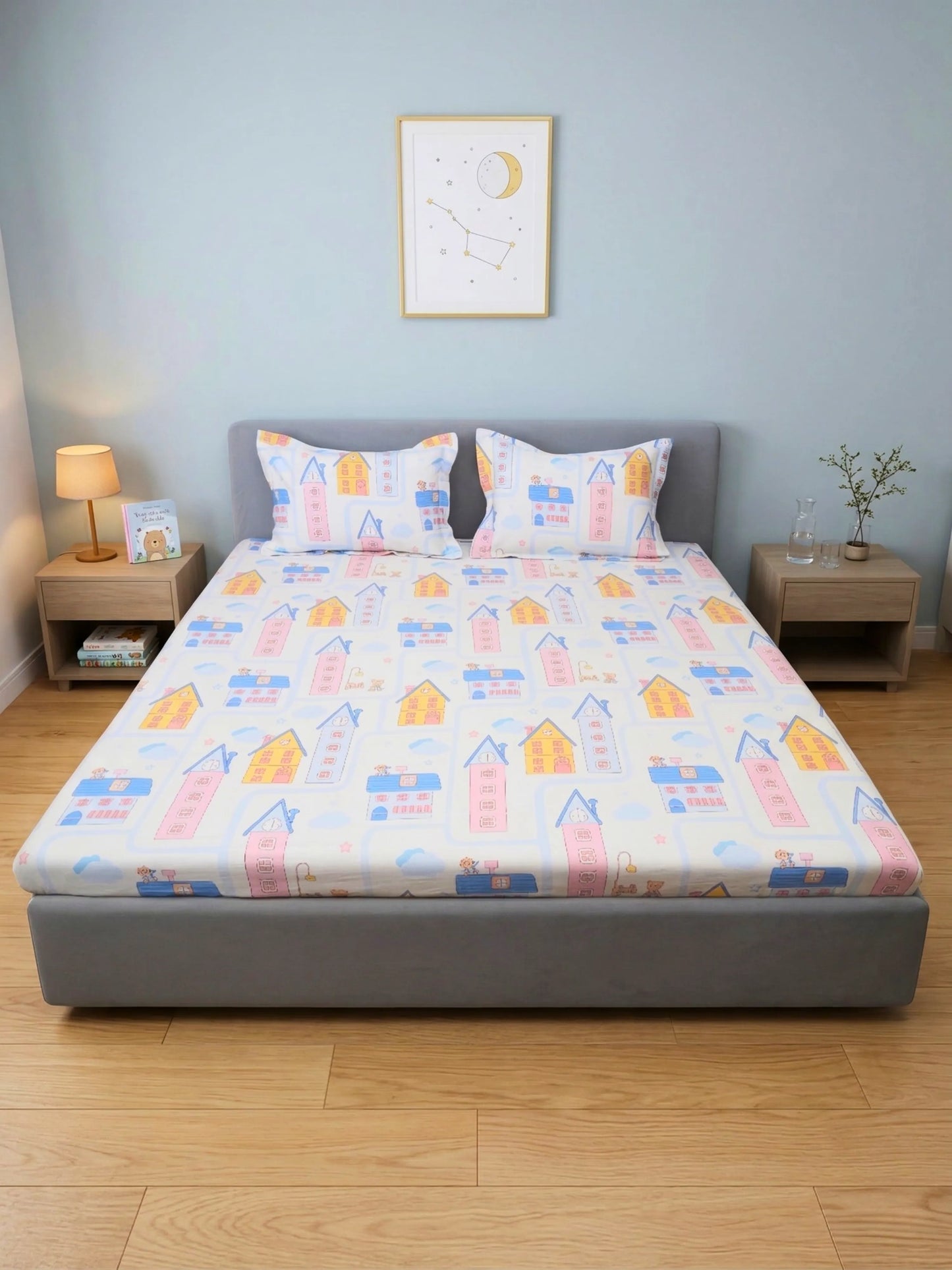 Kids Whimsical House Cotton Bedsheet Set