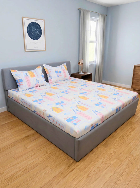 Kids Whimsical House Cotton Bedsheet Set