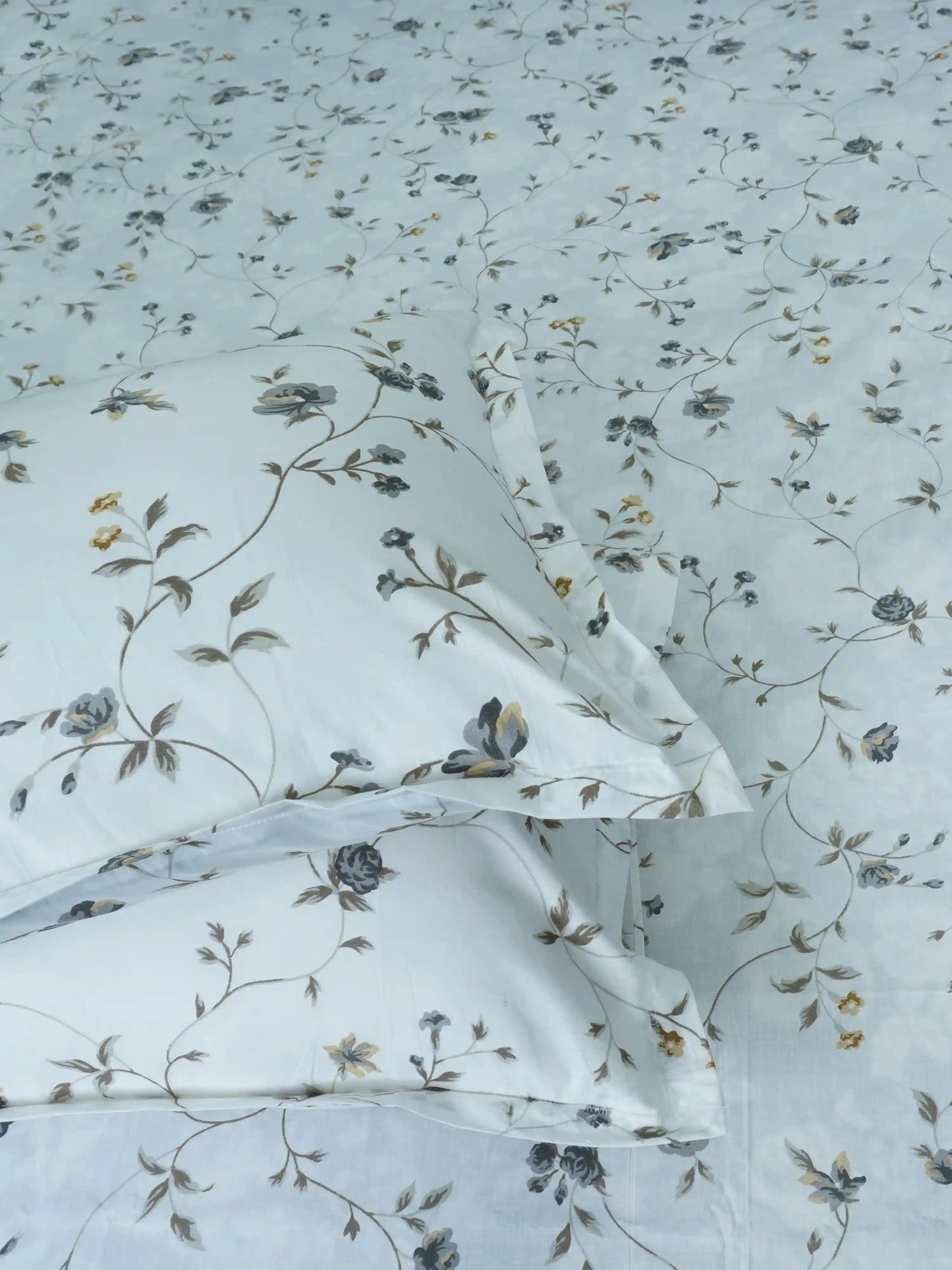 Soft Feel Grey Floral Vine Cotton Double Bedsheet Set
