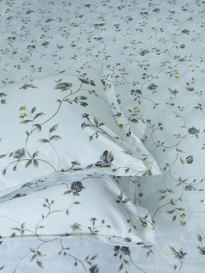 Soft Feel Grey Floral Vine Cotton Double Bedsheet Set