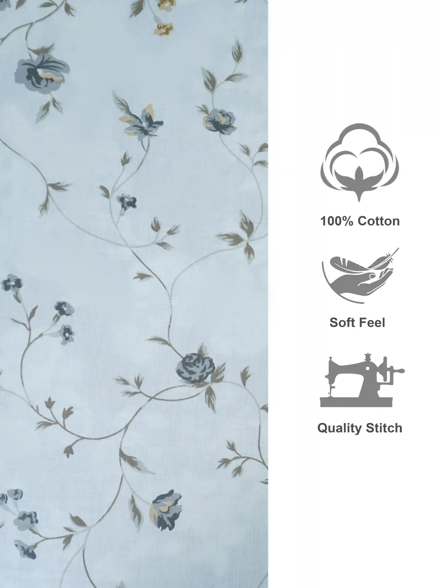 Soft Feel Grey Floral Vine Cotton Double Bedsheet Set