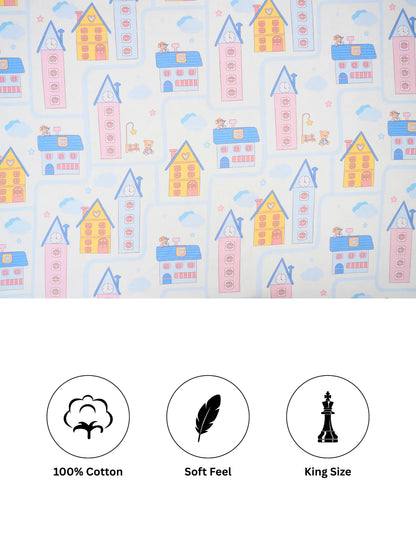 Kids Whimsical House Cotton Bedsheet Set