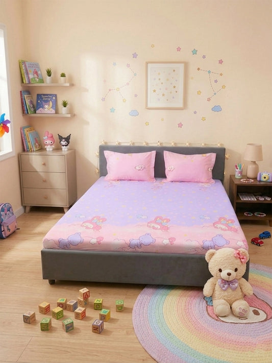 My Melody Pink & Purple Kids King Cotton Bedsheet Set