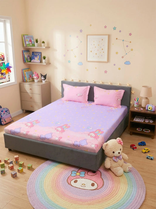 My Melody Pink & Purple Kids King Cotton Bedsheet Set