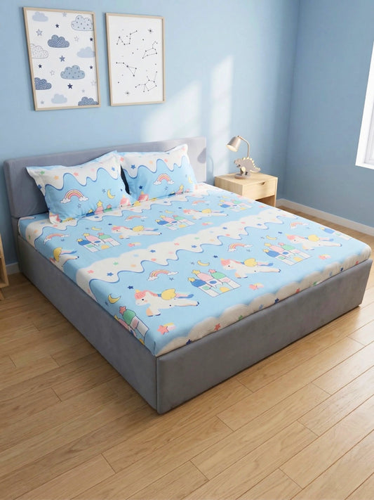 Unicorn Castle Dreams 100% Cotton Kids King Bedsheet Set