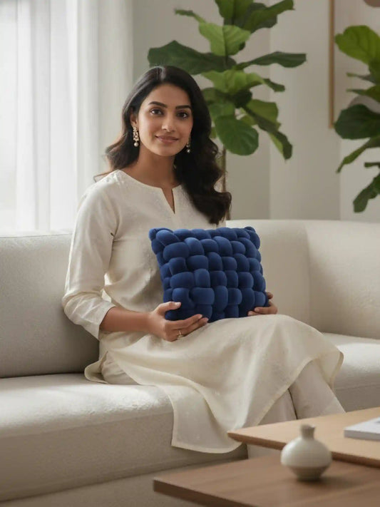 Square Knotted Cushion Pillow – Soft Decorative Accent for Sofa & Bed