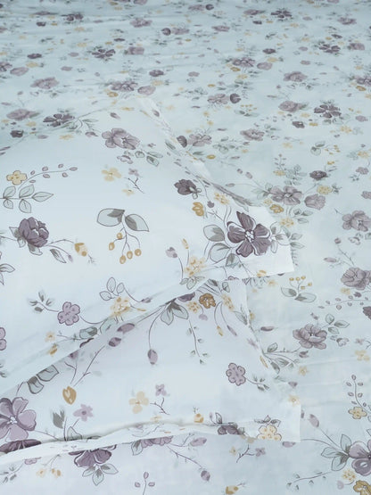 Classic Grey Floral Cotton Double Bedsheet Set
