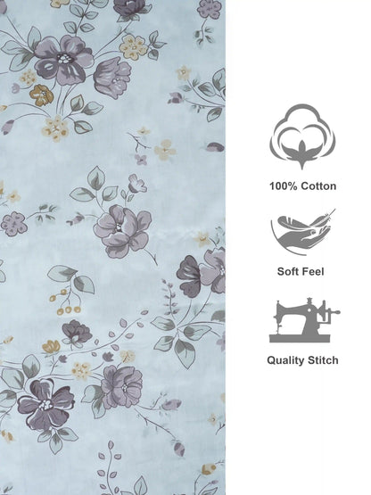 Classic Grey Floral Cotton Double Bedsheet Set