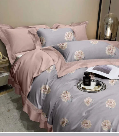 Stylla Sahara 4-Piece King Size Luxury Comforter Bedding Set – Reversible Floral Quilt with Flat Sheet & Pillow Covers