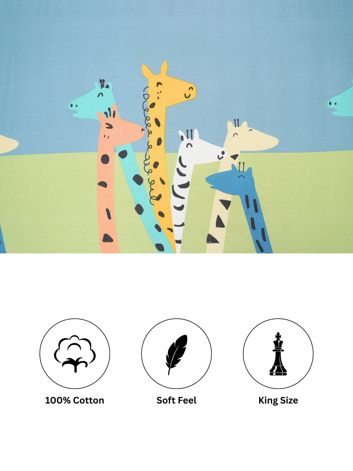 Colorful Giraffe Friends 100% Cotton Kids King Bedsheet Set