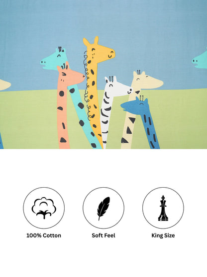 Colorful Giraffe Friends 100% Cotton Kids King Bedsheet Set