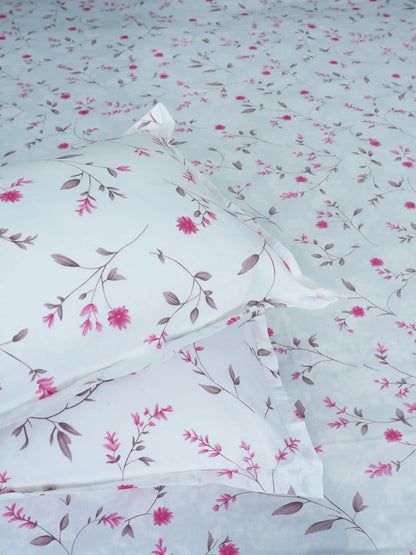 Soft Feel Pink Floral Vine Cotton Double Bedsheet