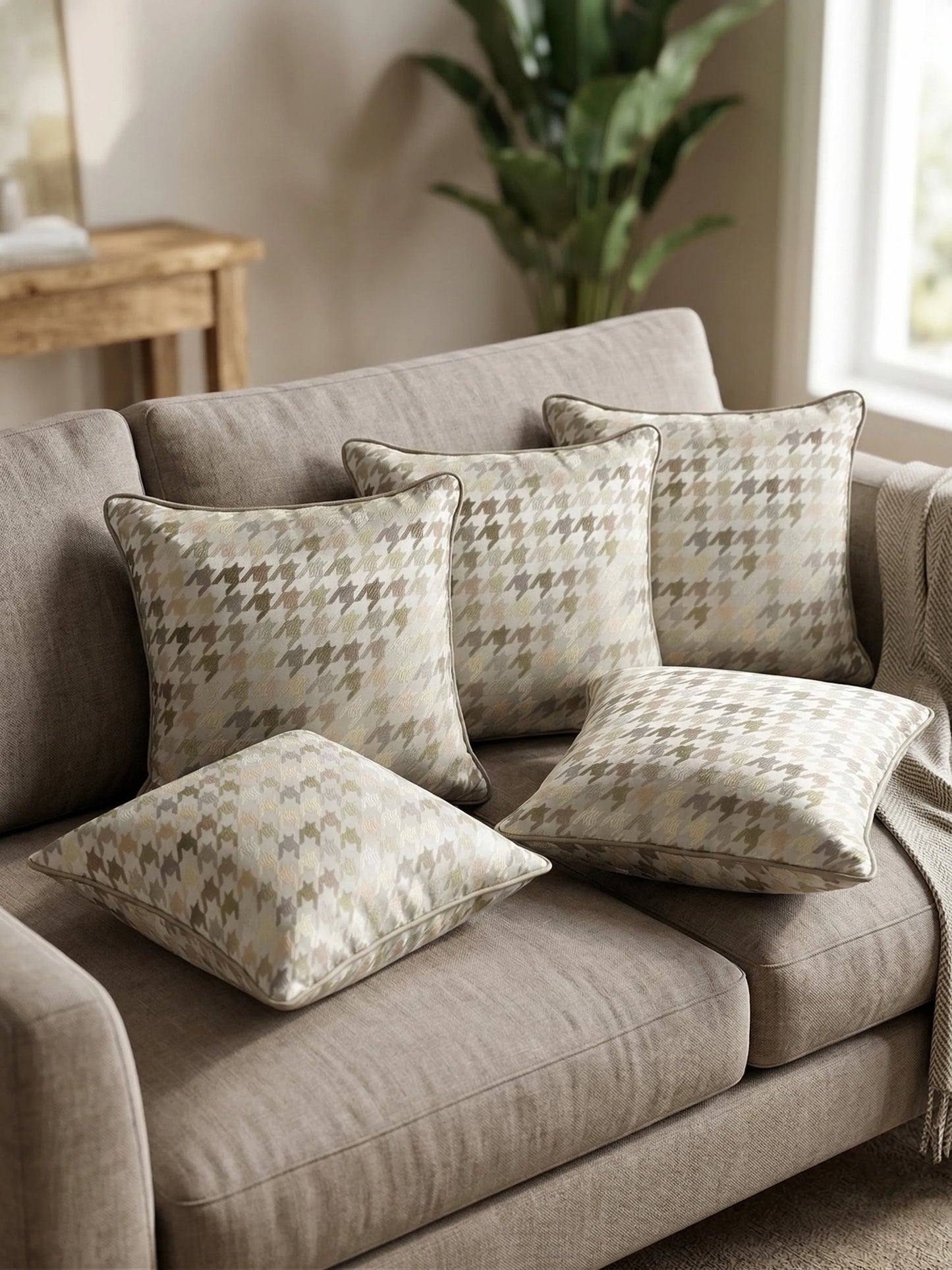 Houndstooth Cushion Covers with Hidden Zipper (Set of 5)