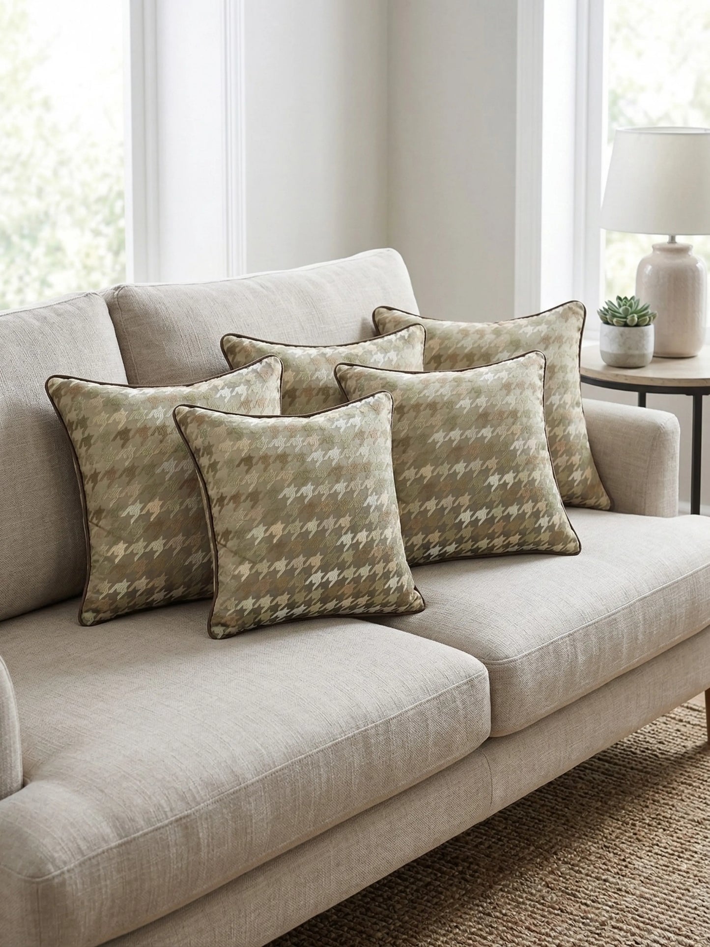 Houndstooth Cushion Covers with Hidden Zipper (Set of 5)