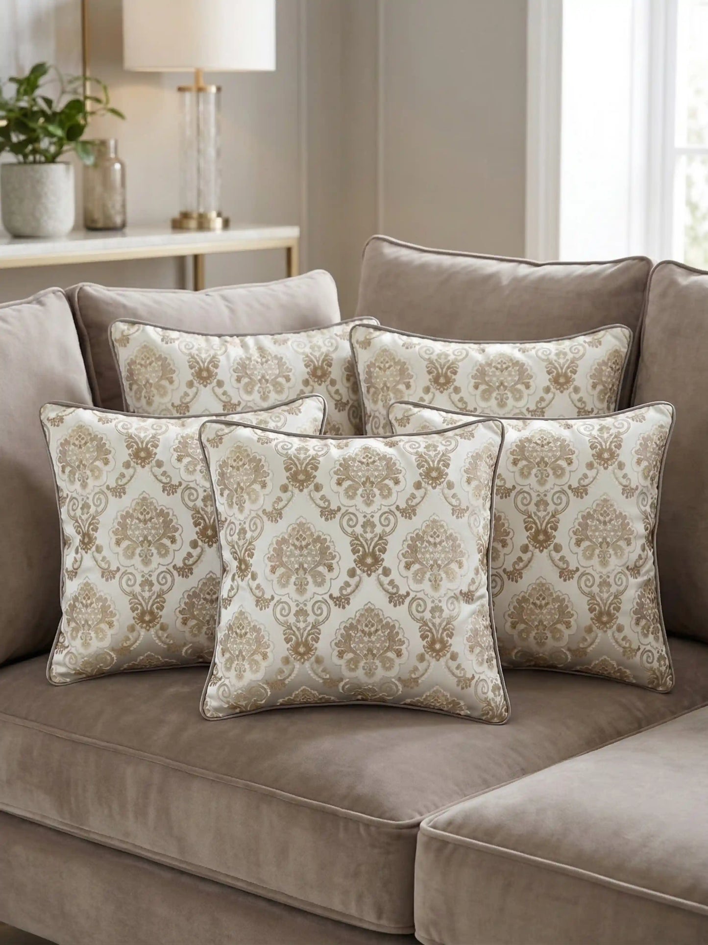 Damask Pattern Cushion Covers with Hidden Zipper (Set of 5)