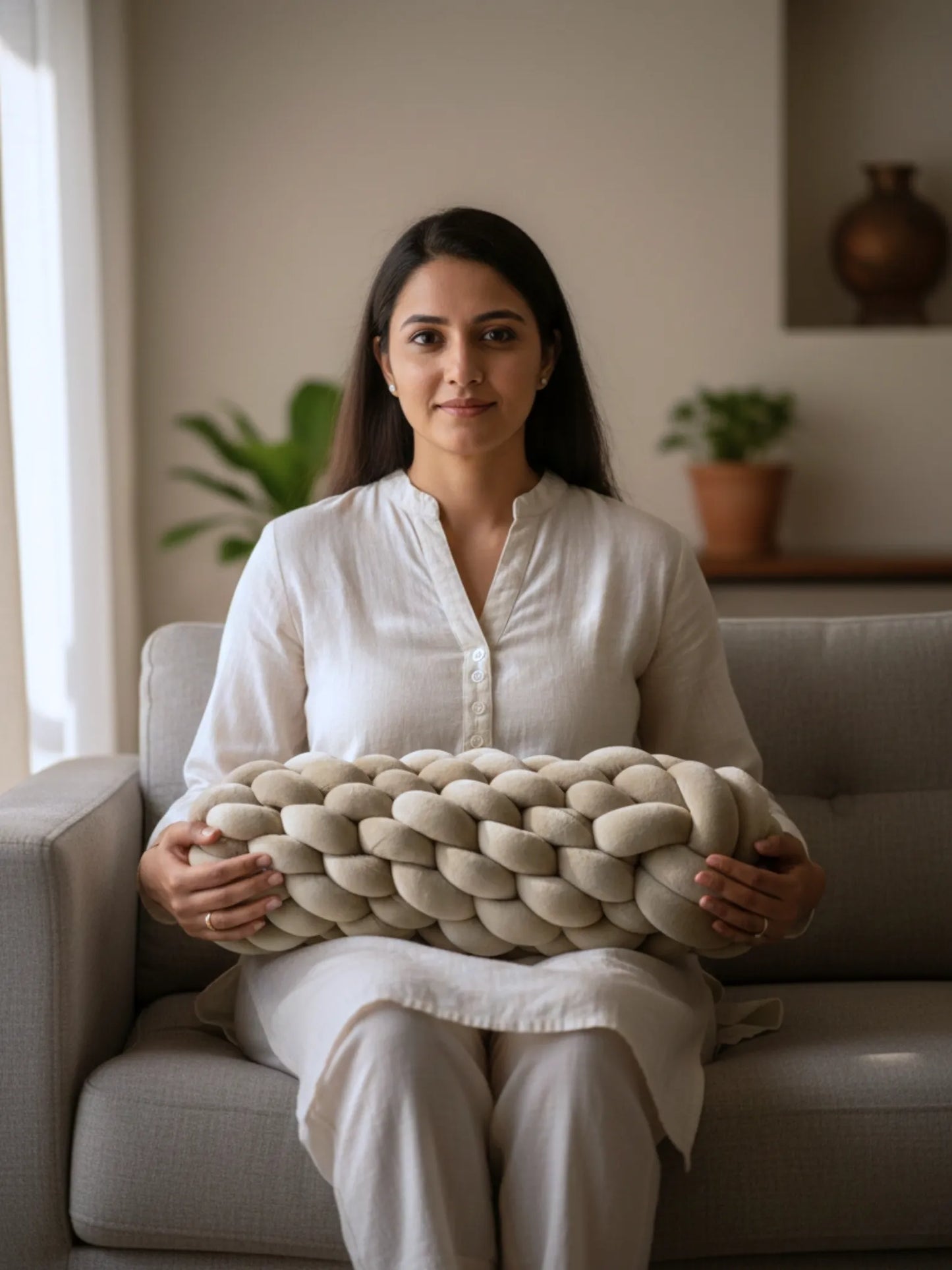 Knotted Bolster Cushion Pillow – Soft Decorative Support for Sofa & Bed