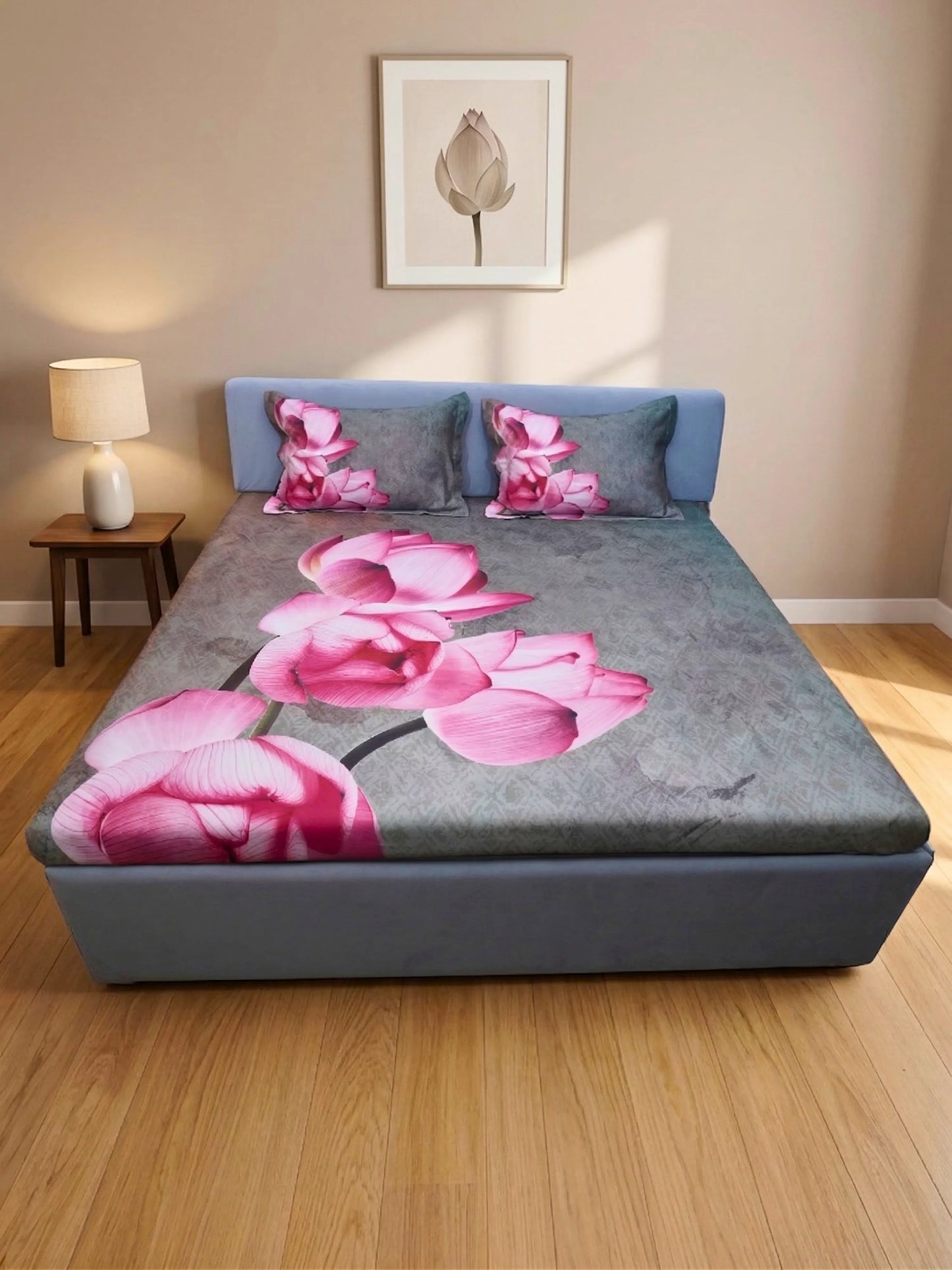 Rosette Floral Bedsheet Set — King Size, 100% Cotton (400 TC)