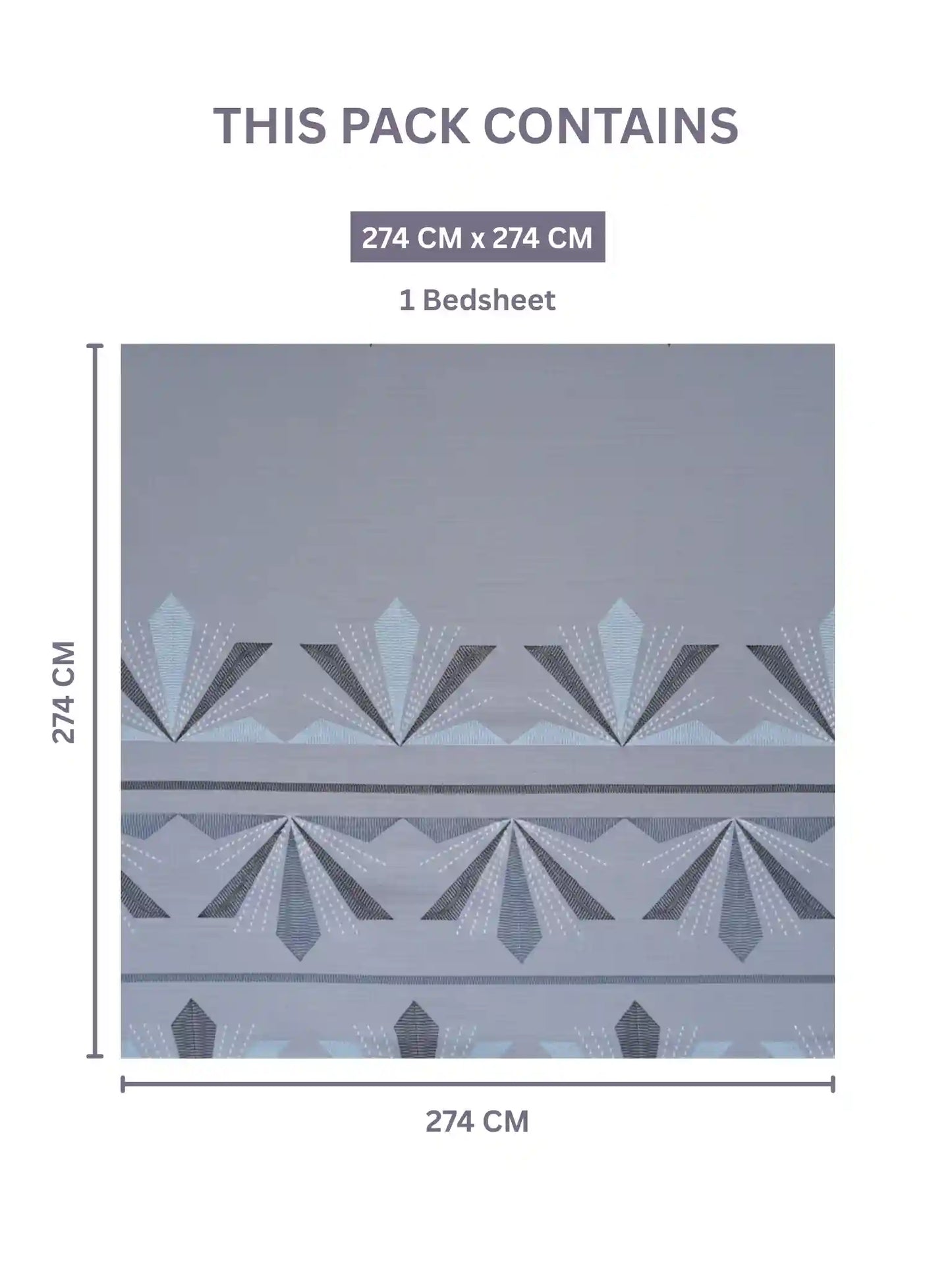 Soft Feel, Geometric Motifs King Bed Sheet Set with 2 Pillow Cases – 100% Cotton (300 TC)