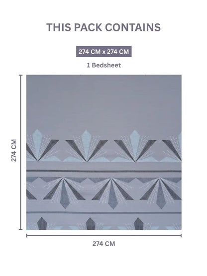 Soft Feel, Geometric Motifs King Bed Sheet Set with 2 Pillow Cases – 100% Cotton (300 TC)