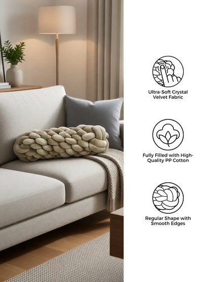 Knotted Bolster Cushion Pillow – Soft Decorative Support for Sofa & Bed
