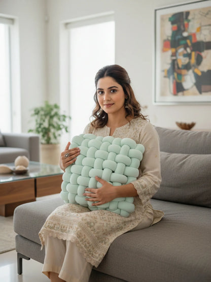 Square Knotted Cushion Pillow – Soft Decorative Accent for Sofa & Bed
