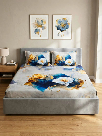 Rosette Floral Bedsheet Set — King Size, 100% Cotton (400 TC)