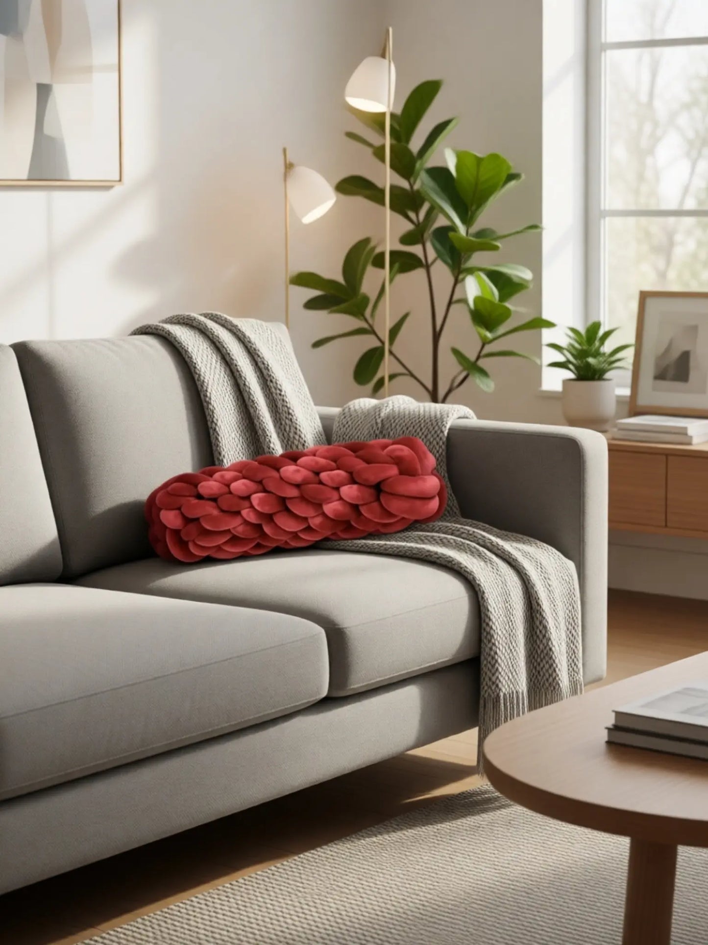 Knotted Bolster Cushion Pillow – Soft Decorative Support for Sofa & Bed