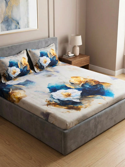 Rosette Floral Bedsheet Set — King Size, 100% Cotton (400 TC)
