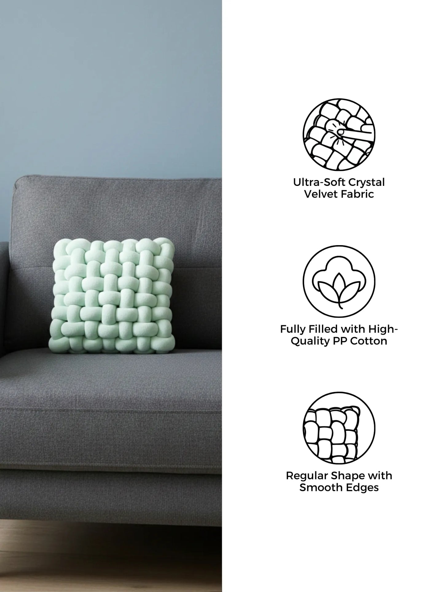 Square Knotted Cushion Pillow – Soft Decorative Accent for Sofa & Bed