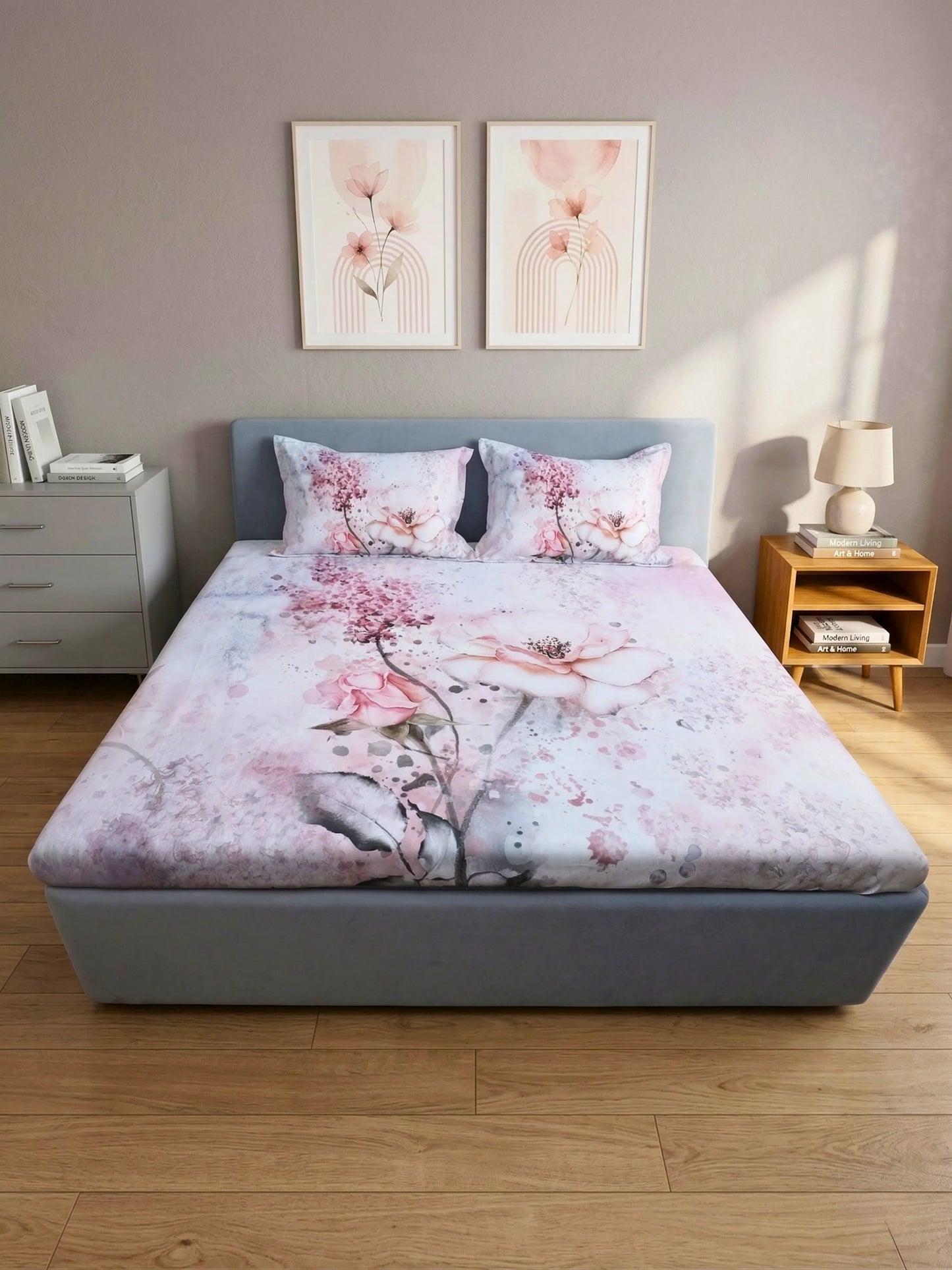 Rosette Floral Bedsheet Set — King Size, 100% Cotton (400 TC)