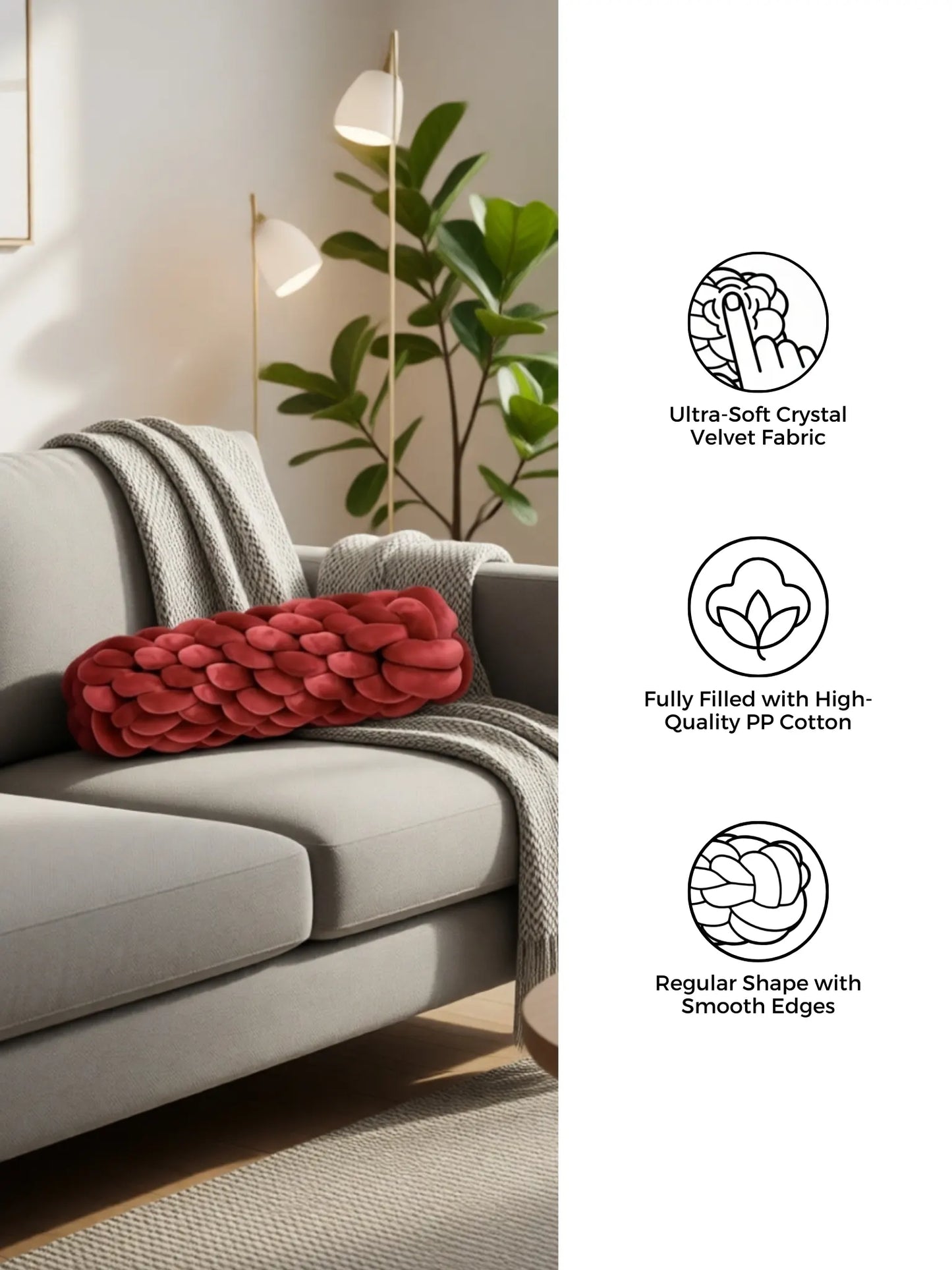 Knotted Bolster Cushion Pillow – Soft Decorative Support for Sofa & Bed
