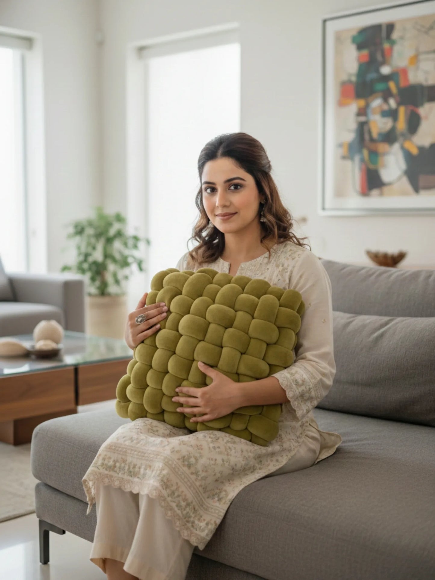 Square Knotted Cushion Pillow – Soft Decorative Accent for Sofa & Bed