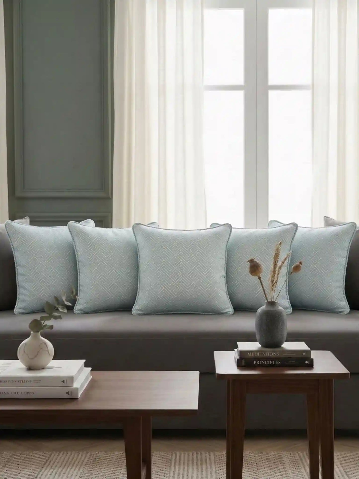 Geometric Cushion Covers with Concealed Zipper (Set of 5)