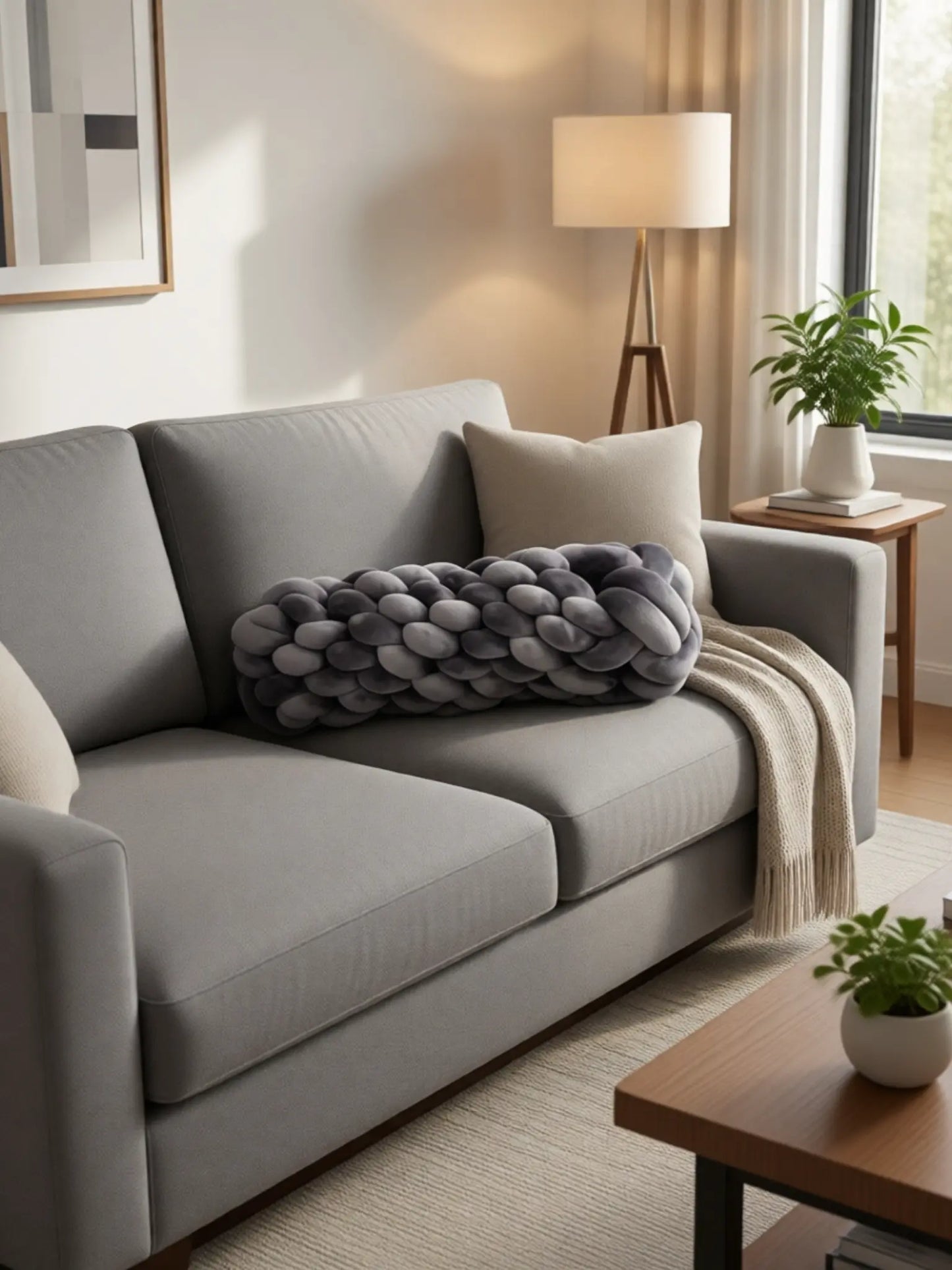 Knotted Bolster Cushion Pillow – Soft Decorative Support for Sofa & Bed