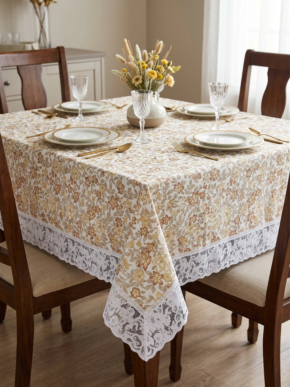 Freelance Tuscany Plastic Dining Table Cover | Beige Floral 54x78